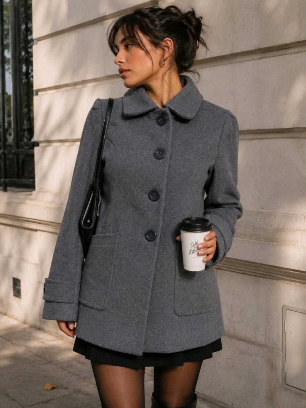 Gray Trapeze Car Pea Coat Cropped Wool Blend Retro Size S Mod Academia